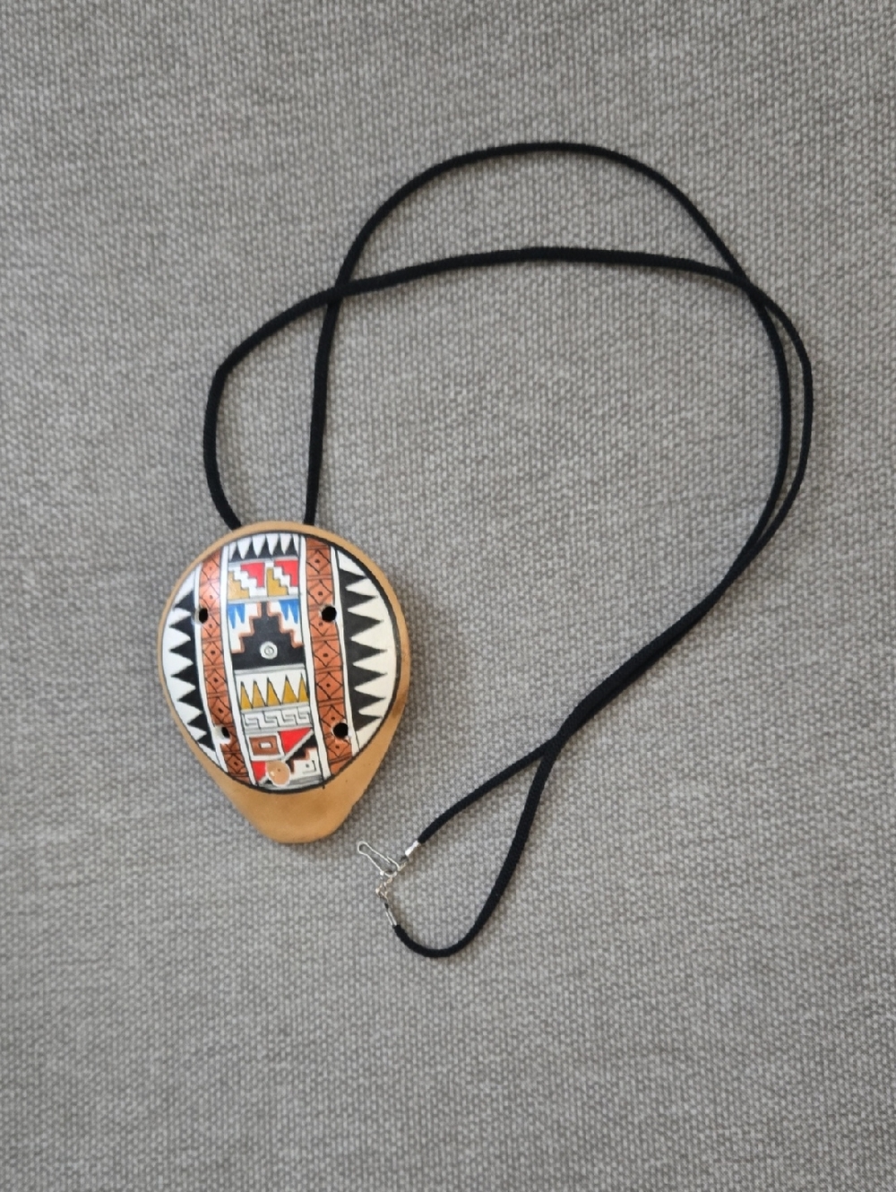Boho Multicolor Tribal Teardrop Whistle Necklace with Black Cord